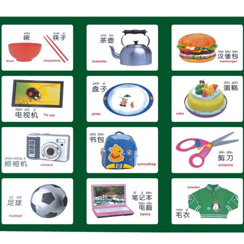 英汉双语日用品磁性教具幼儿园早教儿童塑料拼音认知演示教学16件